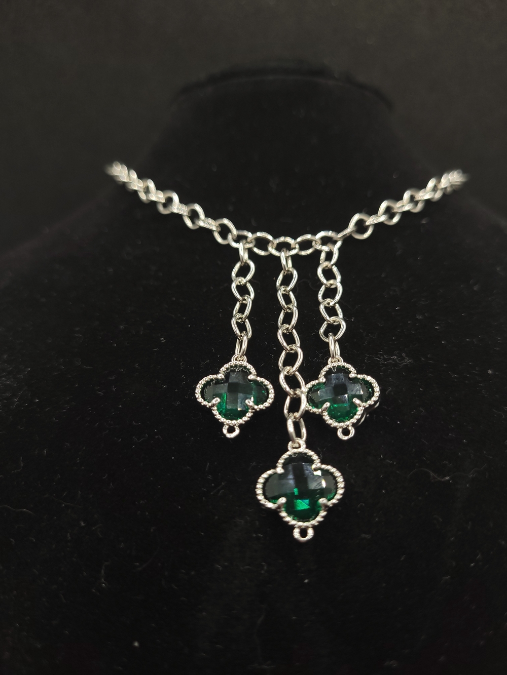 Chain Necklace With Green Clover Charms